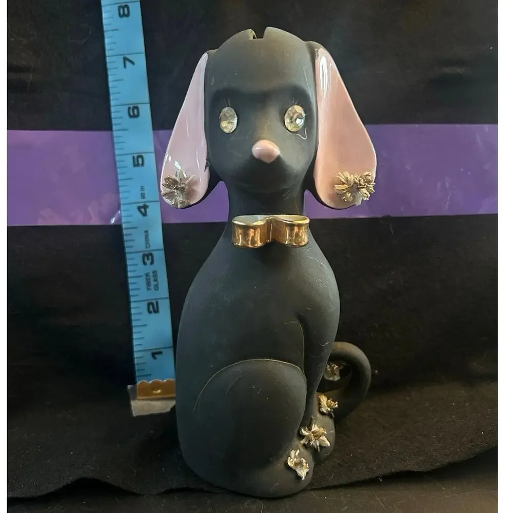 c1950s Dog Bank Matte Black MCM Lefton Japan Spaghetti Ears